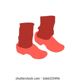 Vector illustration of the guy 's feet in traditional Dutch wooden shoes in cartoon flat style on white background
