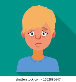 Vector illustration of guy and sad symbol. Web element of guy and expressing vector icon for stock.