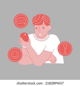 Vector illustration of a guy with a smartphone drawn in a cartoon style