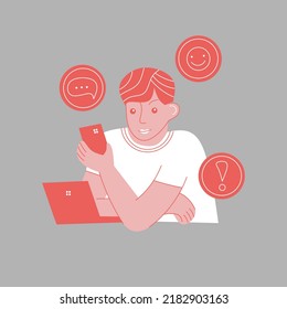 Vector illustration of a guy with a smartphone drawn in a cartoon style