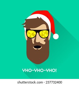 Vector illustration of guy with sunglasses and a Christmas hat - Hipster Santa Claus