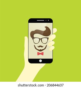 Vector illustration of guy taking a self snapshot. Selfie