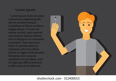 Vector illustration of guy taking a self snapshot. Selfie Design Element vector.