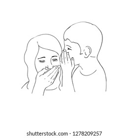 Vector illustration of a guy talking in the girl's ear a secret,linear design.