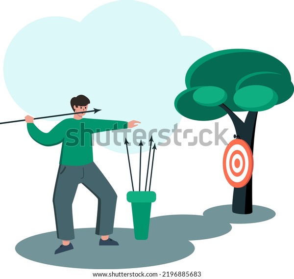 Vector Illustration Guy Throwing Spear Target Stock Vector (Royalty Free) 2196885683 Shutterstock