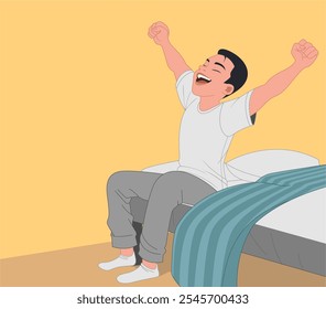 Ilustración vectorial de chico despierta con una cara feliz