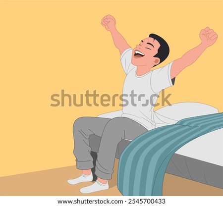 Vector Illustration Of Guy Wakes up with a Happy Face