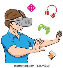 Vector Illustration of a Guy Wearing a Virtual Reality Headset