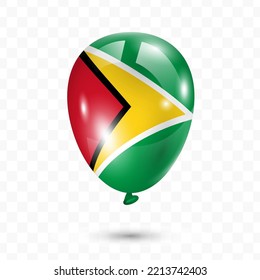 Vector illustration of Guyana country flag balloon on transparent background (PNG). Flying flag balloons for Independence Day celebrations.