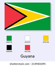 Vector Illustration of  Guyana flag isolated on light blue background. Illustration  Guyana flag with Color Codes. As close as possible to the original. ready to use, easy to edit. 
