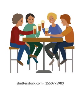 ilustración vectorial de los chicos sentados en la mesa bebiendo cerveza y lentes de claxado