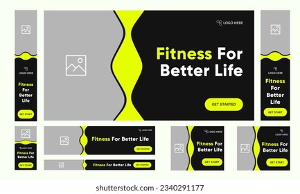 Vector illustration gym and fitness set of web banner design for social media posts, fully editable vector eps 10 file format