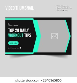 Vector illustration gym and fitness training exercise video thumbnail design, fully editable video cover banner design