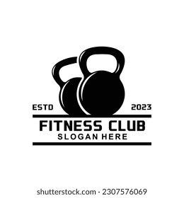 vector illustration of a gym logo, fitness emblem, sport label and barbell in monochrome shades
