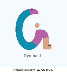 Vector illustration with Gymnast in flat style. Profession ABC series. Alphabet. Letter G