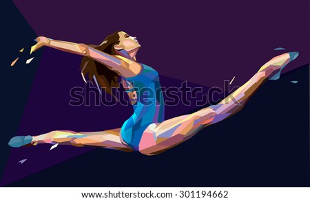 Vector illustration of gymnast girl jumping on abstract background