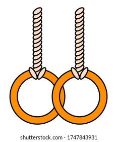 Vector illustration of gymnastic rings on a rope on white background. Element of sports equipment for gymnasts. Sport symbols exercises for gym fitness club or school gym sport equipment element