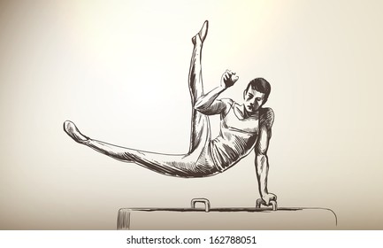 Vector Illustration of Gymnastics Sportsman | Pommel Horse