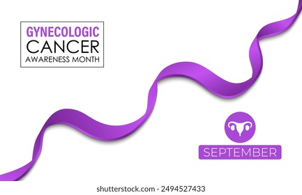 La Ilustración vectorial para el Mes de Concientización sobre el Cáncer Ginecológico es septiembre. Diseño de fondo, póster, Anuncio, publicidad y fondo. Cinta de color verde azulado realista caligrafía.