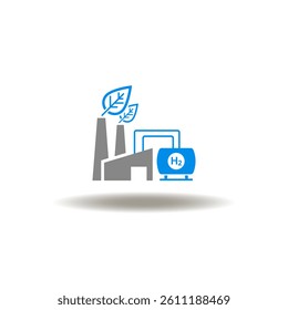 Vector illustration of H2 factory generation and storage. Symbol of hydrogen production. Icon of ecological hydrogen energy manufacturing.