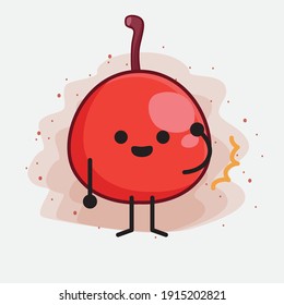 Vector Illustration of Hackberry Fruit Character with cute face, simple hands and leg line art on Isolated Background. Flat cartoon doodle style.
