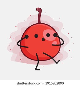 Vector Illustration of Hackberry Fruit Character with cute face, simple hands and leg line art on Isolated Background. Flat cartoon doodle style.
