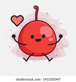 Vector Illustration of Hackberry Fruit Character with cute face, simple hands and leg line art on Isolated Background. Flat cartoon doodle style.