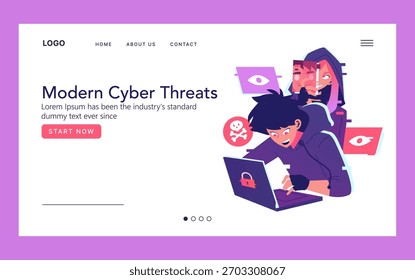 Vector illustration of a hacker in action conducting a cyber attack. Digital security threats and hacker activities depicted with a person working on a laptop in a hooded sweatshirt.