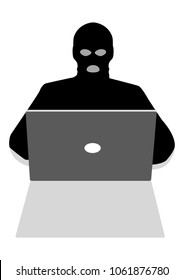 Vector illustration of a hacker behind laptop computer