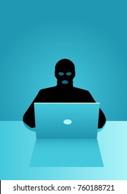 Vector illustration of a hacker behind laptop computer