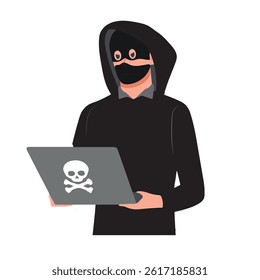 Vector illustration of a hacker changing position while typing.