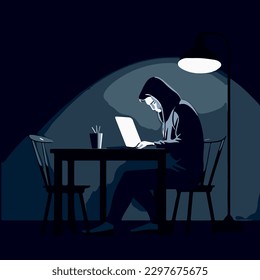 vector illustration, hacker hacking on his laptop