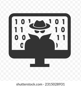 Vector illustration of hacker icon in dark color and transparent background(png).