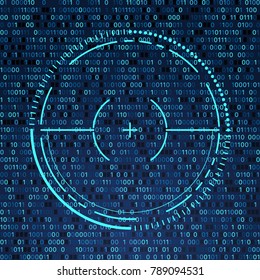 Vector illustration, hackers target background. Data incryption background, secure data transfer.