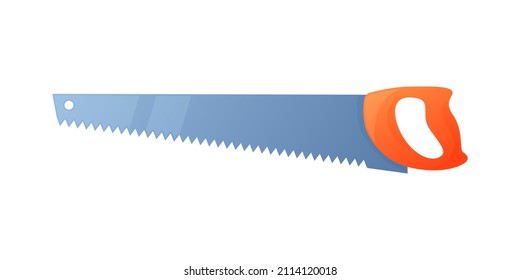 Ilustración vectorial hacksaw con mango naranja aislado en fondo blanco. Icono vectorial de carpintero o reparador de la sierra de mano en estilo de dibujo plano. Herramienta de construcción. Vi para cortar metal y árbol.