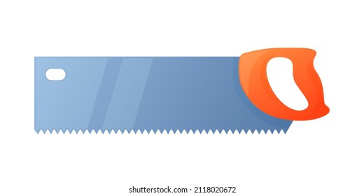 Ilustración vectorial hacksaw con mango naranja aislado en fondo blanco. Icono vectorial de carpintero o reparador de la sierra de mano en estilo de dibujo plano. Herramienta de construcción. Vi para cortar metal y árbol.