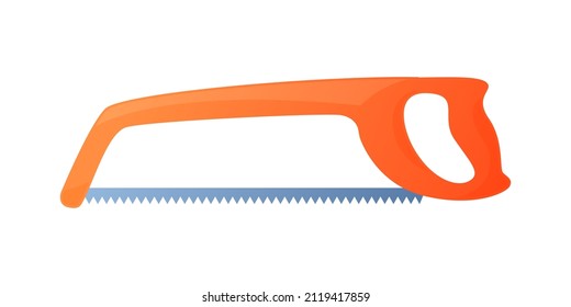 Ilustración vectorial hacksaw con mango naranja aislado en fondo blanco. Icono vectorial de carpintero o reparador de la sierra de mano en estilo de dibujo plano. Herramienta de construcción. Vi para cortar metal y árbol.