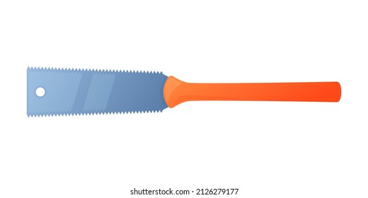 Vector illustration hacksaw with orange handle isolated on white background. Carpenter or repairmen handsaw vector icon in flat cartoon style. Construction tool. Japanese saw.