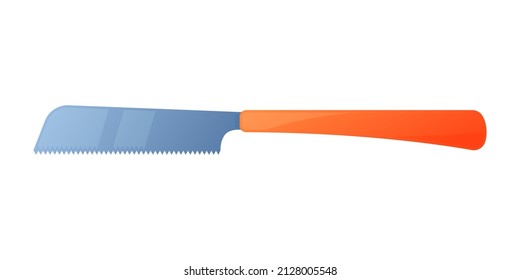 Vector illustration hacksaw with orange handle isolated on white background. Carpenter or repairmen handsaw vector icon in flat cartoon style. Construction tool. Japanese saw.
