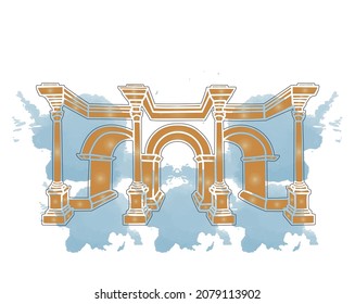 Vector illustration of Hadrian's gate in Antalya, Turkey.