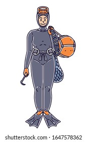 Vector Illustration Of 'Haenyeo'. 'Haenyeo' Are Traditional Female Divers In The Korean Province Of Jeju.