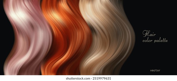 Vector illustration. Hair Colors Palette. Curls. Close-up, top view.