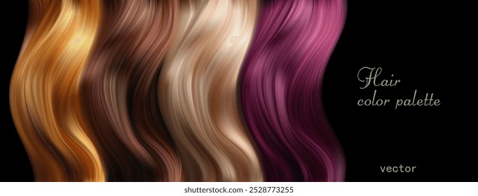 Ilustración vectorial. Paleta de Colores para el cabello. Rizos. Primer plano, vista superior.