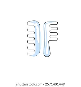 Vector illustration of hair comb, doodle style, watercolor, beauty, isolated, line drawing, icon, comb set, lineart