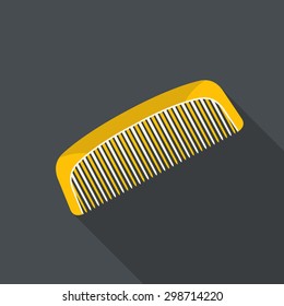 Vector illustration of hair comb. Flat design with long shadow.