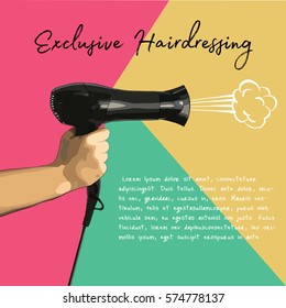 Vector illustration of a hair dryer in hand for a fashion magazine