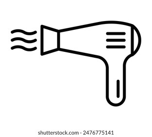 Vector illustration of a hair dryer icon in black and white, suitable for beauty and salon designs. Editable stroke.