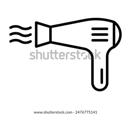 Vector illustration of a hair dryer icon in black and white, suitable for beauty and salon designs. Editable stroke.