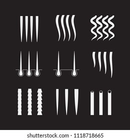 Vector Illustration of a Hair texture chart. Hair types icon set.