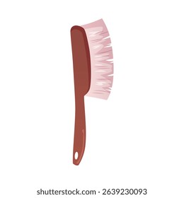 Vector illustration of a hairbrush with a wooden long handle and a hanging hole. Hair care and hygiene. Hairdressing equipment. Flat style. Isolated icon. Minimalism.